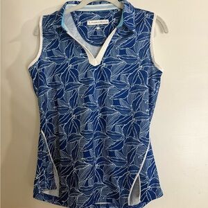 Pebble Beach Blue and White Leaf Print Tank Top